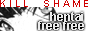 red letters reading kill shame, black and white letters reading hentai free free